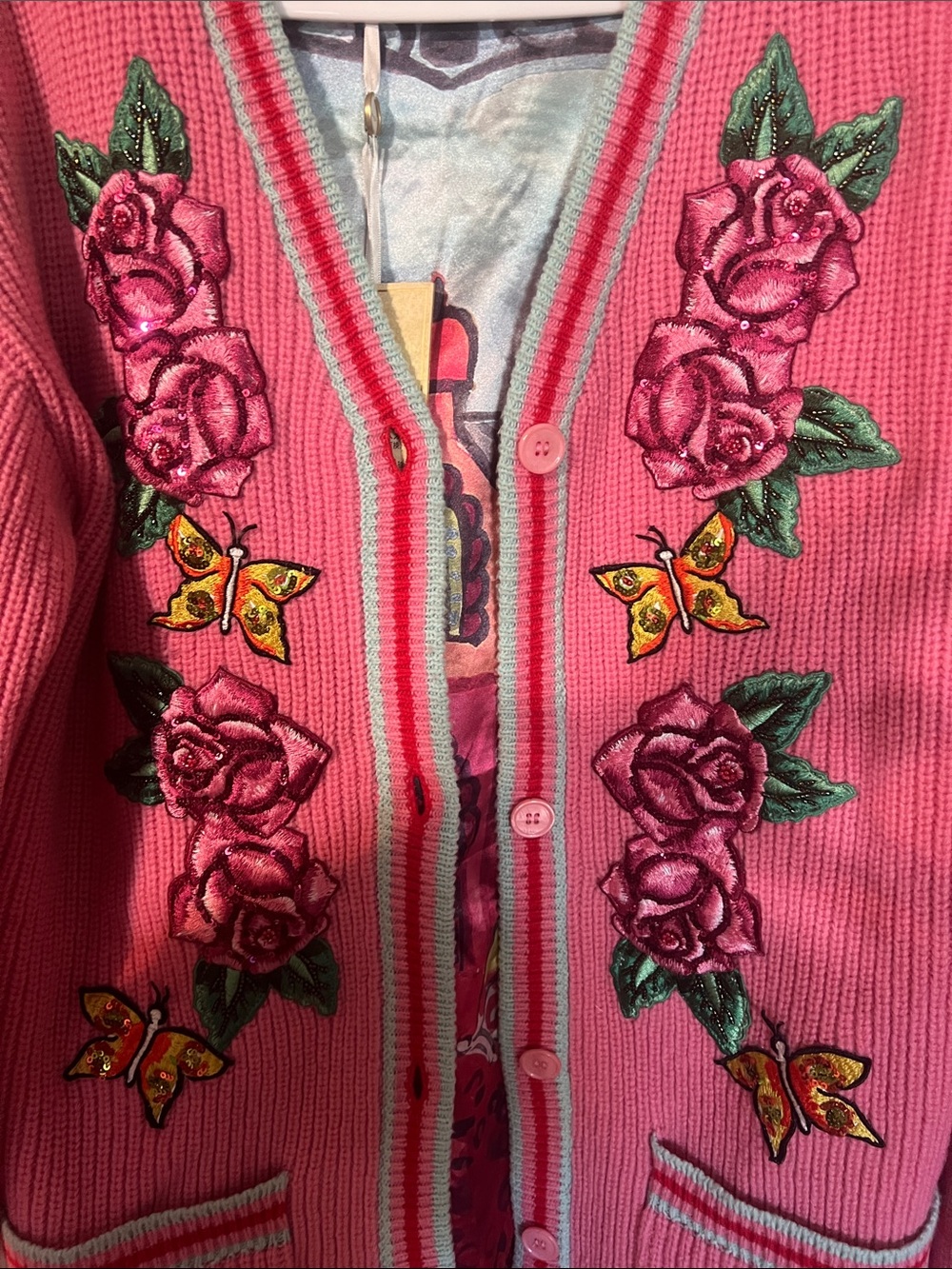Ed Hardy Pink and Aqua Striped Knit Cardigan - Picture 13 of 13
